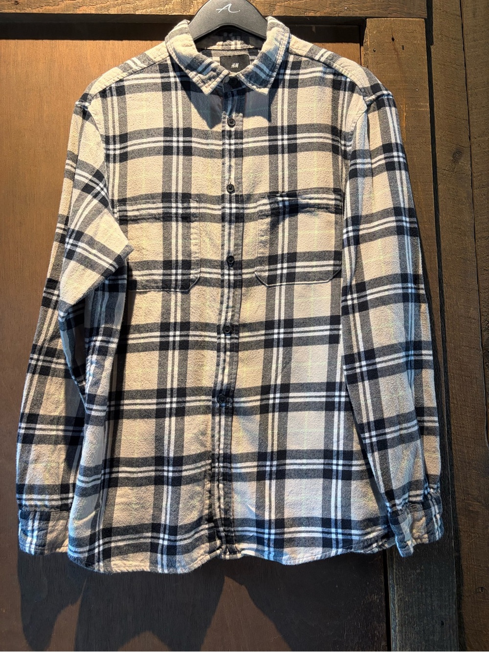 H&M Men's Black & White Plaid Button-Down Shirt